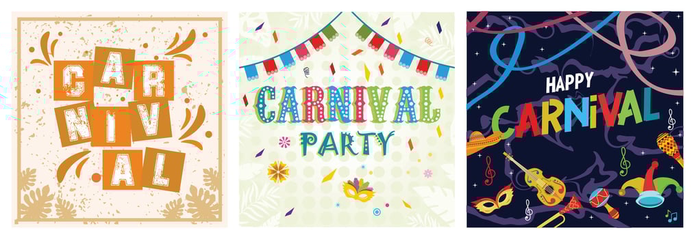 Festive Carnival-themed designs for colorful celebration posters and invitations. vector