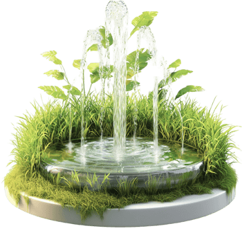 Beautiful garden fountain surrounded by lush green plants png