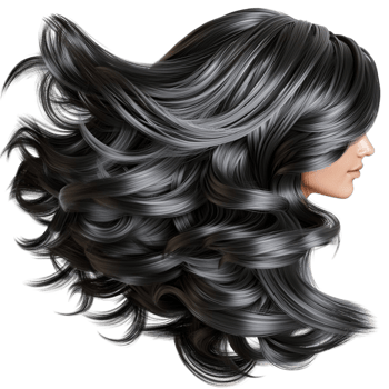 Long wavy black hair a glossy shine curls png