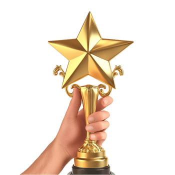 Shiny golden trophy a star shaped design held high in the air png