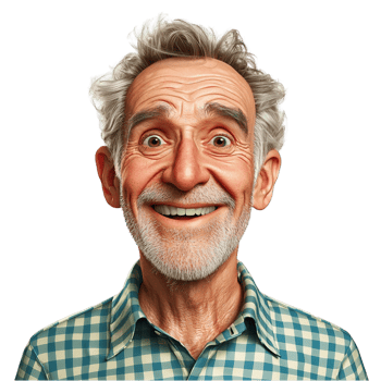 Cheerful elderly man gray hair a big warm smile on his face png
