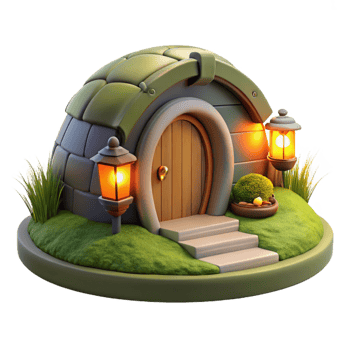 extraordinary minimalist Cozy Hobbit Hole in Green Hill png