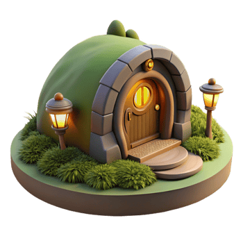 magnificent vintage Cozy Hobbit Hole in Green Hillside original png