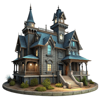 vibrant classic A Decaying Victorian Mansion with Boarded Up high resolution png