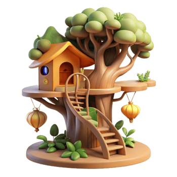 elegant vintage Whimsical Treehouse with Winding Staircase exclusive png