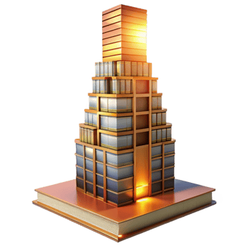 dramatic minimalist A Towering Skyscraper Made Entirely of Books high resolution png