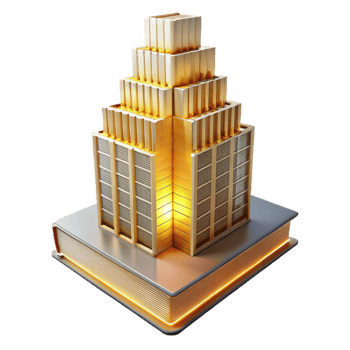 vibrant rustic A Towering Skyscraper Made Entirely of Books authentic png
