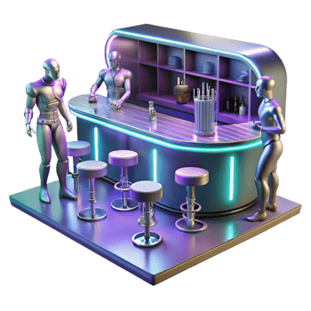serene minimalist Cyberpunk Bar Dimly Lit Holographic Dance detailed png