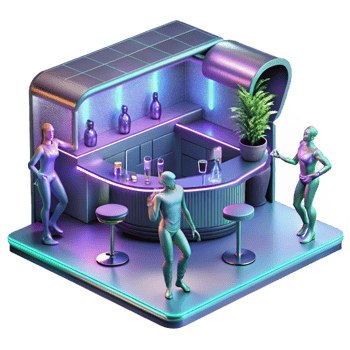 magnificent vintage Cyberpunk Bar Dimly Lit Holographic Dance exclusive png
