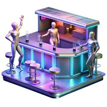 elegant traditional Cyberpunk Bar Dimly Lit Holographic Dance professional png