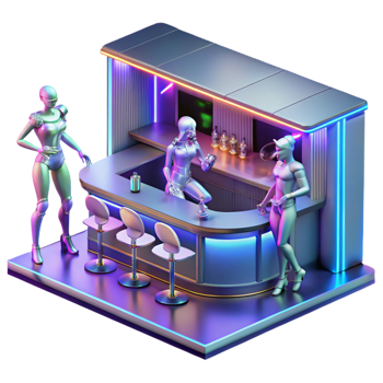 dramatic classic Cyberpunk Bar Dimly Lit Holographic Dance authentic png