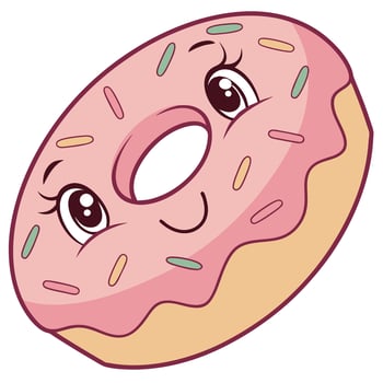A cartoon donut with pink icing and sprinkles vector
