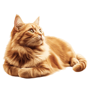 Fluffy ginger cat lying down wellgroomed fur png
