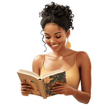 Smiling woman reading a book deep interest enjoyment png