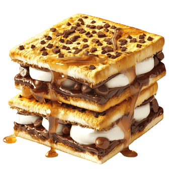 gooey smores stacked melted chocolate caramel drizzle png