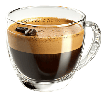 Hot steaming espresso coffee in a glass cup a aroma png