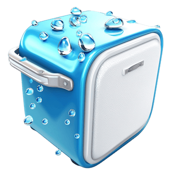 Waterproof blue cooler covered in water droplets png