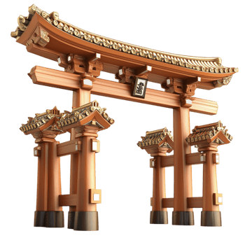 Traditional Japanese wooden torii gate intricate carvings golden accents png