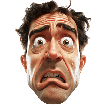 Man a shocked exaggerated facial expression of worry png