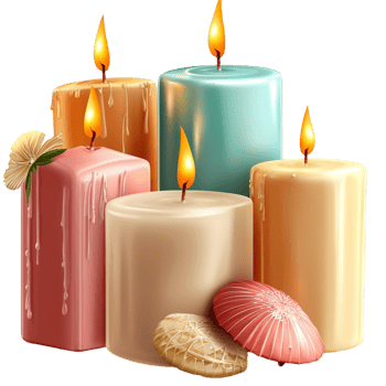 Colorful lit cles surrounded by seashells png