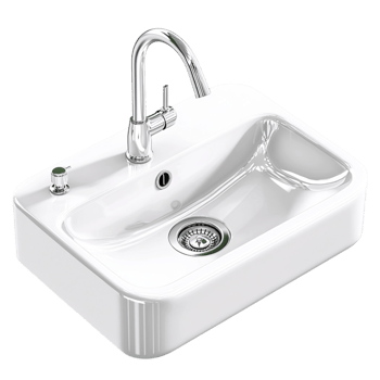 Clean white sink a silver faucet visible drain png