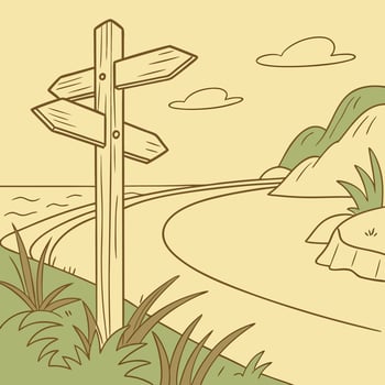 A cartoon drawing of a wooden signpost pointing to the beach vector