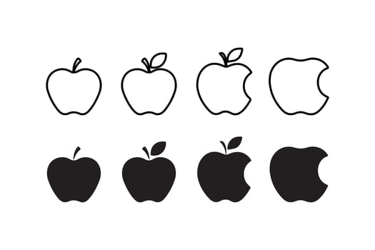 Fresh Apple Icon Set for Healthy Food and Nutrition Design. Minimal Apple Icon in Flat and Outline Style for Digital Use. Juicy Red and Green Apple Illustration for Organic Food Concepts vector
