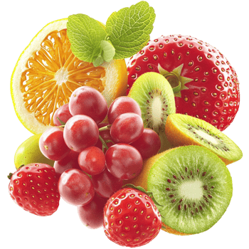 Assorted fruits including kiwi grapes orange slices png