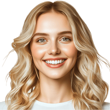 Blonde woman smiling ly wavy hair glowing skin png