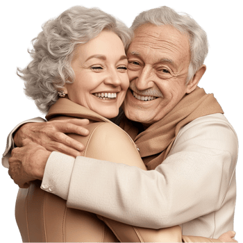 Elderly couple embracing each other warm joyful smiles png