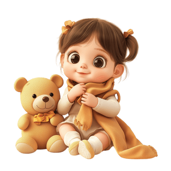 Cute little girl hugging her teddy bear an innocent smile png