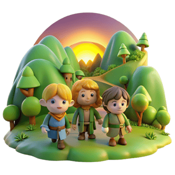 wonderful creative A Group of Adventurous Hobbits Traveling T detailed png