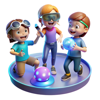 serene rustic A Group of Children Playing with Holograph genuine png
