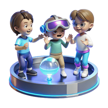 impressive abstract A Group of Children Playing with Holograph professional png
