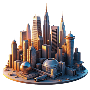 beautiful traditional A Futuristic Cityscape Towering Skyscrap professional png