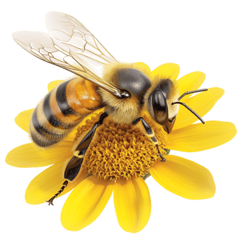 Busy honeybee collecting nectar from a vibrant yellow flower png