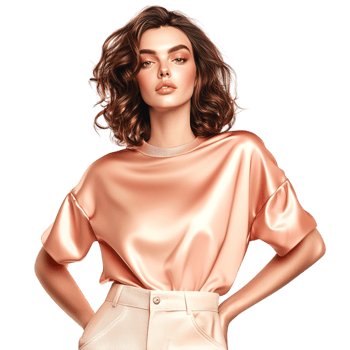 woman wearing a silky pink blouse confidence png