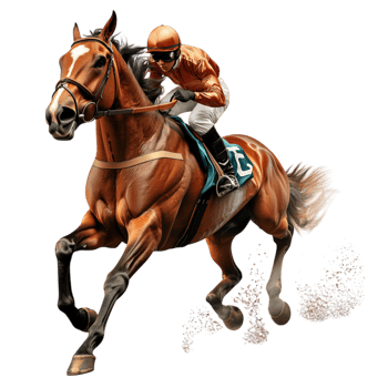 Skilled jockey riding a galloping horse in a thrilling race png