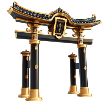Traditional Asian torii gate intricate golden accents pillars png