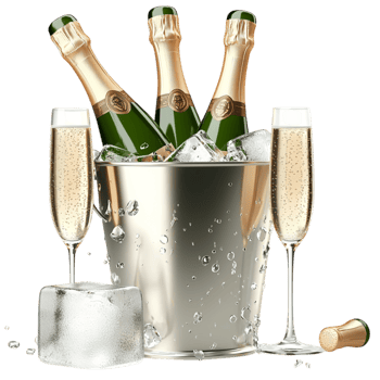 Chilled champagne bottles in an ice bucket sparkling glasses png