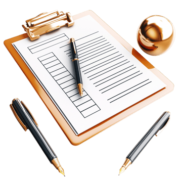 Organized clipboard pens documents neatly placed on a desk png