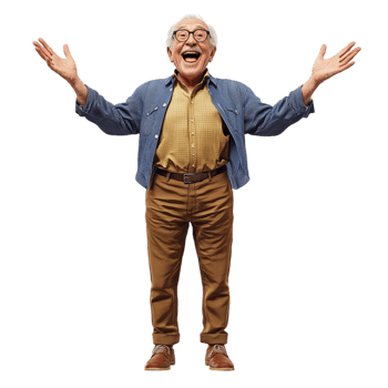 Elderly man open arms a joyful happy expression png
