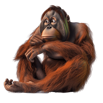 Large orangutan sitting its arms crossed a calm expression png
