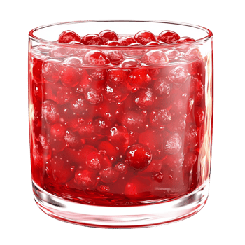 Reing glass of red berry juice filled ice floating fruits png
