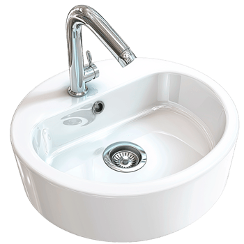 white round sink a sleek silver faucet png