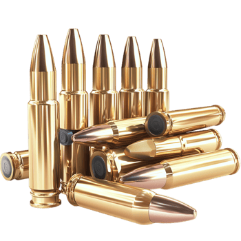 Shiny golden bullets arranged in a scattered pattern png