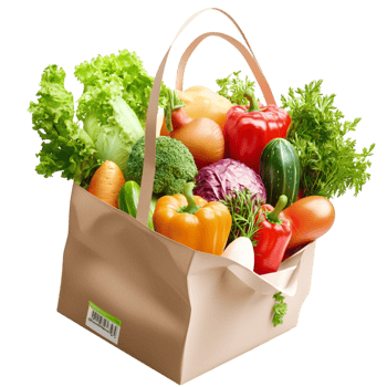 Reusable grocery bag filled organic vegetables png