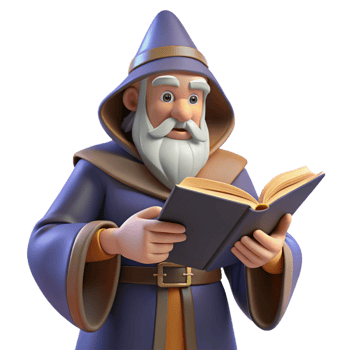 serene traditional A Wise Old Wizard Reading a Spellbook in Hi original png