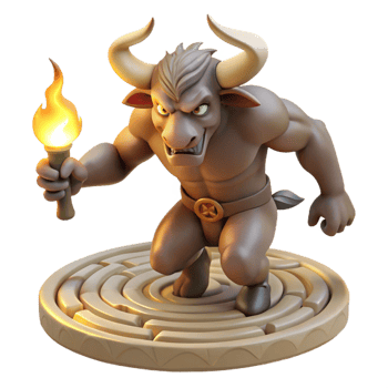 stunning vintage A Menacing Minotaur Charging Through a Laby high resolution png