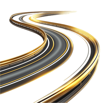 Futuristic curving road golden lanes a sleek black surface png